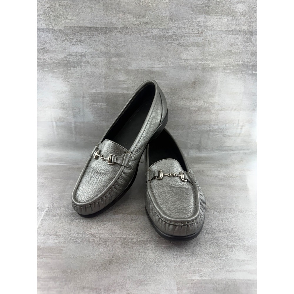 SAS Hope Pewter Metallic Leather Horsebit Loafers Women Sz 9W Tripad Comfort